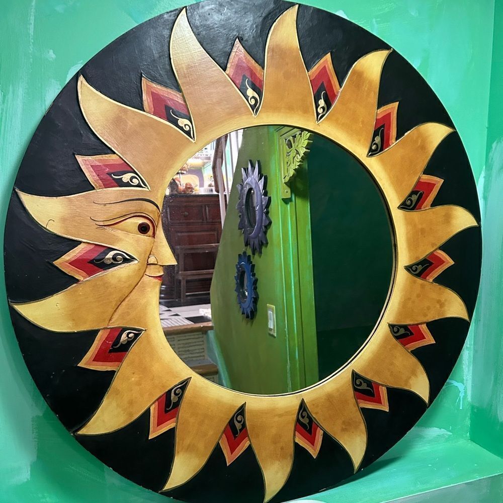 Vintage 31" Celestial Sun and Moon Mirror Made in Indonesia Wall Large